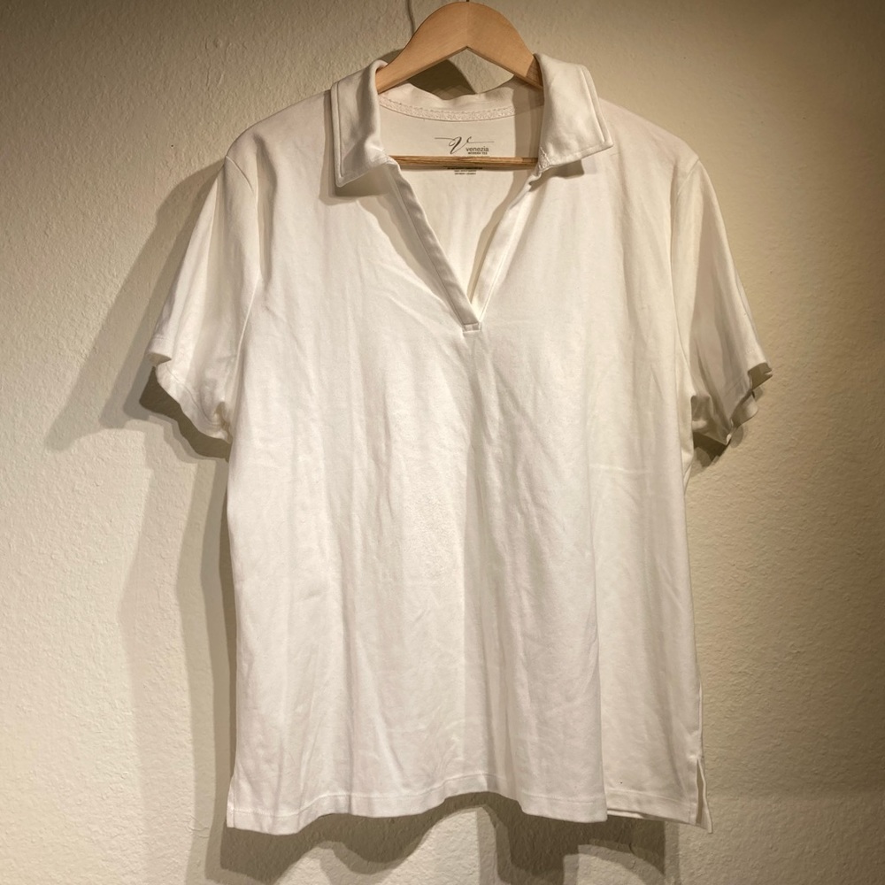 Knit Polo by Venezia White, Short Sleeve Size 18/20